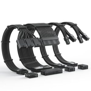 AsiaHorse Kit de extensão de cabo 12VHPWR, kit de extensão de cabo PSU 16AWG Pcie 5.0 PSU macio, extensão de cabo de alimentação trançado macio, ATX de 24 pinos/4 + 4 pinos EPS/12 + 4 pinos,