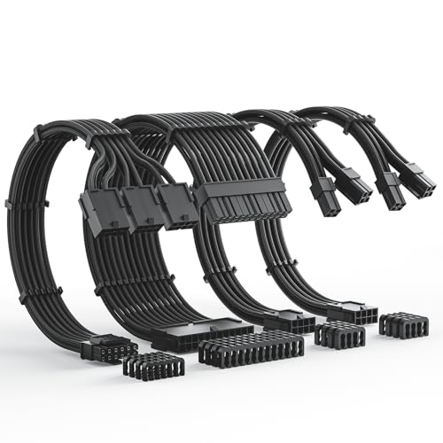 AsiaHorse Kit de extensão de cabo 12VHPWR, kit de extensão de cabo PSU 16AWG Pcie 5.0 PSU macio, extensão de cabo de alimentação trançado macio, ATX de 24 pinos/4 + 4 pinos EPS/12 + 4 pinos,