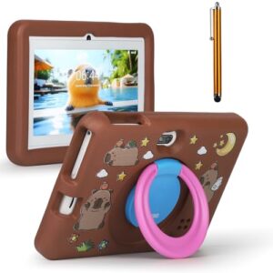 【Aprendizagem com Proteção Ocular】Tablet Infantil, 4+128 GB de Armazenamento Generoso, Enriquecimento em Ortografia, Contagem e Desenho, com Suporte (Castanho)