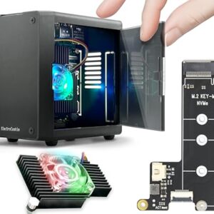 ElectroCookie Mini capa de PC para Raspberry Pi 5 com M.2 NVMe SSD PCIe HAT e cooler de iluminação RGB ativo (capa preta + chapéu M.2 [X1001])