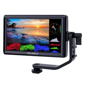 FEELWORLD FW568 V2 5,5" DSLR Monitor de campo de câmera com LUTs de forma de onda Suporte de vídeo Pequeno Full HD 1920x1152 IPS com 4K HDMI 8,4V saída de entrada CC inclui braço de inclinação