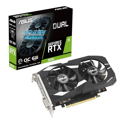 ASUS Placa gráfica dupla NVIDIA GeForce RTX 3050 6GB OC Edition Gaming - PCIe 4.0, 6GB de memória GDDR6, HDMI 2.1, DisplayPort 1.4a, design de 2 compartimentos, design de ventilador Axial-Tech,
