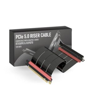 LINKUP - Cabo Riser AVA5 PCIE 5.0 | À Prova do Futuro para Montagem Vertical de GPU Geração 5 | Velocidade x16 128GB/s | Compatível com PCIe 4.0 e WRX80/WRX90E | Reto, Preto 25 cm