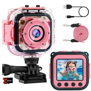 PROGRACE Câmera infantil à prova d'água para meninas – Câmera de vídeo infantil subaquática 1080p HD para meninas, férias, brinquedos de aniversário, presentes 3, 4, 5, 6, 7, 8, 9, 10, 11, 12 anos