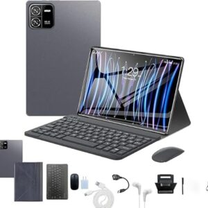 3 em 1 Tablet, com Capa/Teclado/Mouse, 10.1 Polegada,12GB RAM+512GB ROM, Câmera de 16MP + 32MP, Android 13, 8000mAh, Versão WiFi