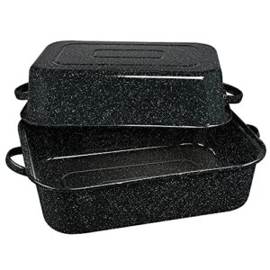 Granite Ware Torradeira retangular coberta de 53 cm - panelas de aço esmaltado, antiaderente e livre de produtos químicos, pode ser lavada na lava-louças - capacidade de 11 kg, assadeira grande para