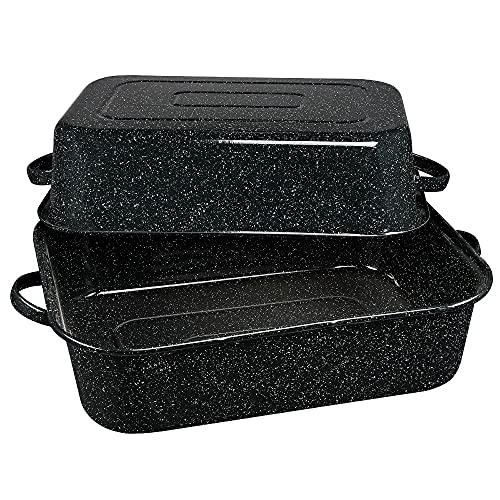 Granite Ware Torradeira retangular coberta de 53 cm - panelas de aço esmaltado, antiaderente e livre de produtos químicos, pode ser lavada na lava-louças - capacidade de 11 kg, assadeira grande para