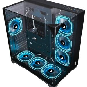Gabinete Gamer Rise Mode Full Glass Black, Lateral Frontal e Superior em Vidro Temperado