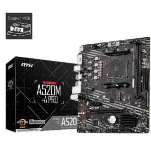 MSI Placa-mãe para jogos A520M-A PRO (AMD AM4, DDR4, PCIe 4.0, SATA 6Gb/s, Dual M.2, USB 3.2 Gen 1, DVI/HDMI, Micro-ATX)