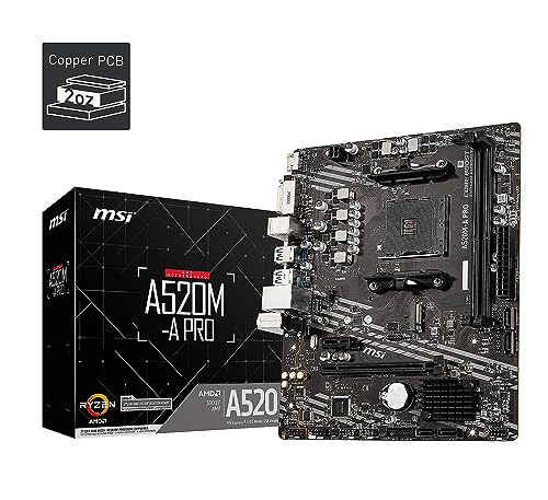 MSI Placa-mãe para jogos A520M-A PRO (AMD AM4, DDR4, PCIe 4.0, SATA 6Gb/s, Dual M.2, USB 3.2 Gen 1, DVI/HDMI, Micro-ATX)