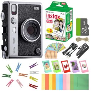FUJIFILM Câmera instantânea híbrida INSTAX Mini EVO + filme Fuji Instax Pacote econômico (40 folhas) Pacote de acessórios de 32 GB, 5 molduras de mesa de plástico + 10 molduras de papel e 60 molduras