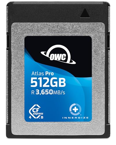 OWC Cartão de memória CFexpress 4.0 tipo B de alto desempenho Atlas Pro de 512 GB, nível profissional, gravação de até 3000 MB/s, leitura de 3650 MB/s, captura vídeo de alta taxa de bits de até 6K