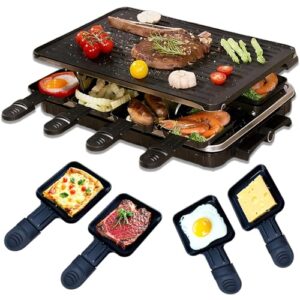Grelhador de mesa para uso interno, sem fumaça, portátil, Raclette, antiaderente, com 8 formas de queijo, controle de temperatura e lavável na lava-louças, 1300 W, ideal para festas e diversão em