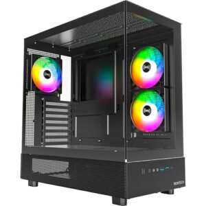 MONTECH XR, ATX Mid-Tower PC Gaming Case, 3 x 120 mm ARGB PWM ventiladores pré-instalados, painel de vidro temperado duplo de visualização completa, interface E/S de design de grão de madeira, suporta