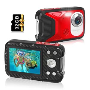 Câmera digital à prova d'água, câmera subaquática de 4,8 m, LCD HD1080P de 2,8 polegadas, câmera infantil de 30 MP com cartão de 32 G e bateria recarregável, câmera aponte e atire para crianças,