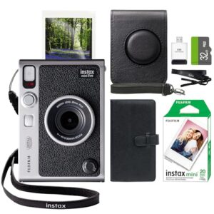 FUJIFILM Câmera Instax Mini EVO híbrida instantânea preta + filme Fuji Instax 20 folhas + capa personalizada e álbum 32 GB cartão de memória micro SD pacote de acessórios