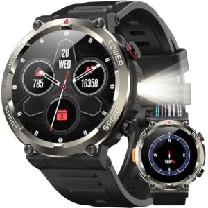 IOWODO Smartwatch Militar Masculino,Relógio Inteligente com Chamadas,Tela HD de 1.45",2 Alças,100+ Modos Esportivos,Resistente à Água e Compatível com iOS e Android