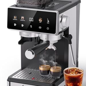 AMZCHEF Máquina de café expresso de 20 barras com moedor - máquina de café de 3 temperaturas com 20 configurações de moagem, máquina de café expresso quente/frio com espumador de leite, máquina de