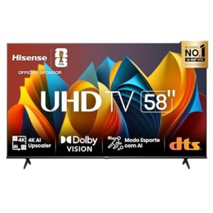 Hisense Smart TV UHD 4K DLED 58" Polegadas 58A6K com HDR10+ Dolby Vision Game Mode Controle por Voz Alexa Built-In AirPlay