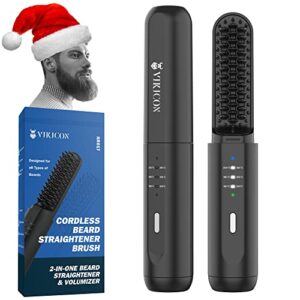 VIKICON Alisador De Barba Para Homens, Escova De Barba Aquecida Sem Fio Para Homens, Pente Elétrico Quente, Mini Escova Alisadora Anti-Escaldadura Para Aparar A Barba, Portátil Para Viagens E Uso Do