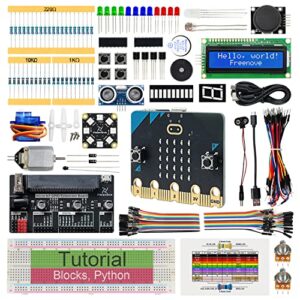 Freenove Super Starter Kit para BBC Micro:bit (V2 incluído), tutorial detalhado de 266 páginas, 192 itens, 38 projetos, blocos e código Python