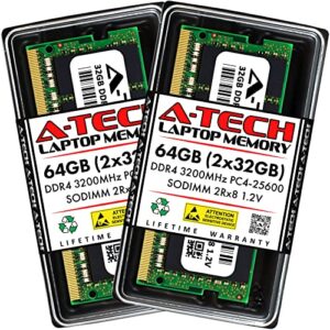 A-Tech RAM 64 GB (2 x 32 GB) DDR4 3200 MHz SODIMM PC4-25600 (PC4-3200AA) CL22 1,2 V Non-ECC SO-DIMM 260 Pin - Kit de atualização de memória para laptop, notebook e computador AIO