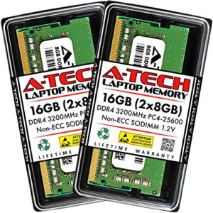 A-Tech 16 GB (2 x 8 GB) DDR4 3200 MHz SODIMM PC4-25600 Non-ECC Unbuffered CL22 1,2 V 260 pinos SO-DIMM Kit de atualização de memória RAM para laptop