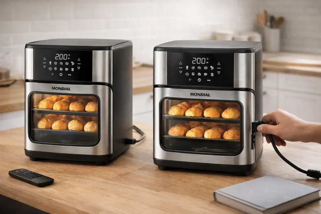 Mondial Fritadeira Air Fryer Forno Oven 12L, Preto/Inox, 2000W, 110V vs Mondial Fritadeira Air Fryer Forno Oven 12L, Preto/Inox, 2000W, 220V: Diferenças de voltagem que impactam na escolha