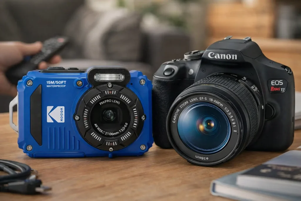 Kodak PIXPRO WPZ2 vs Canon EOS T7+: o que muda no dia a dia