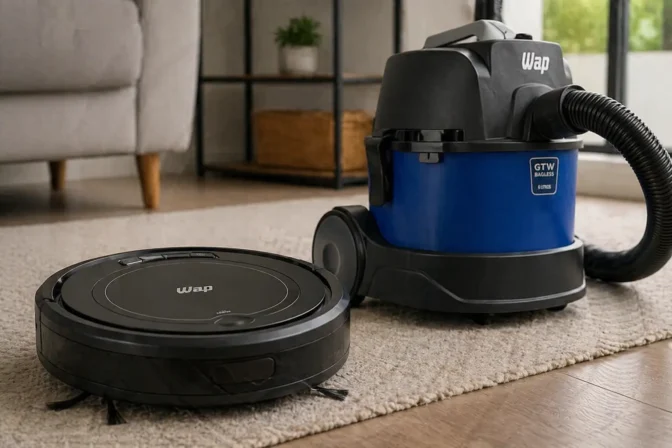 WAP Aspirador de Pó Robô ROBOT W90 vs WAP Aspirador de Pó e Água Barril GTW BAGLESS: onde cada um brilha
