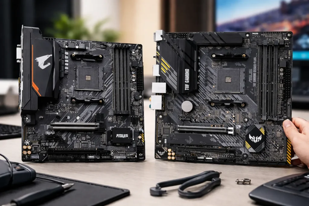 Gigabyte B550M AORUS ELITE vs ASUS TUF Gaming B550M-PLUS: O que muda na prática