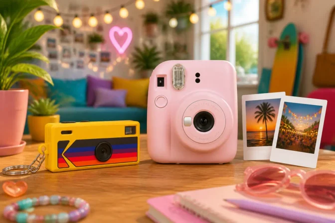Kodak Charmera Keychain Digital Camera vs CAMERA INSTAX MINI 12 ROSA GLOSS: diferenças no formato e uso